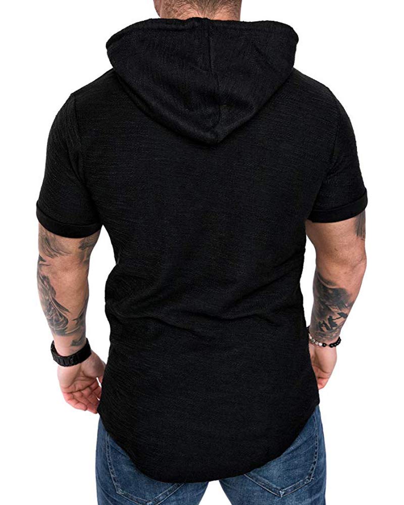 Lexiart Mens Fashion Hoodies Sport Pullover Solid Color Shirt Workout Lightweight Tops Black Large - Image 2